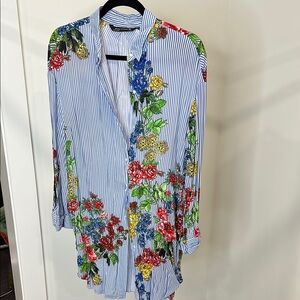 Zara- Floral Striped Button-Up Shirt